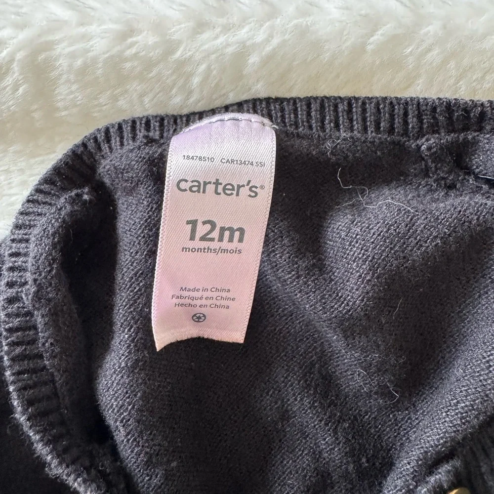 Carter's scalloped edge knit Black cotton sweater Cardigan size 12 months
